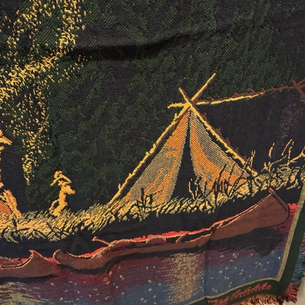Bob Timberlake Tapestry Throw Blanket Camping Canoe Cabin USA 50x65 Cotton Tag